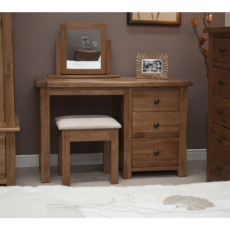 Rustic Solid Oak Dressing Table with Stool and Mirror